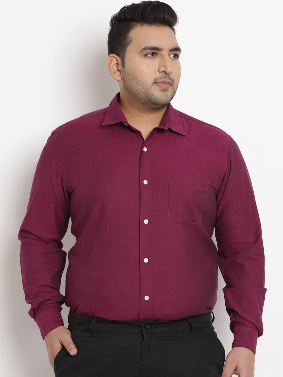 

John Pride Plus Size Men Magenta Blue Regular Fit Solid Casual Shirt