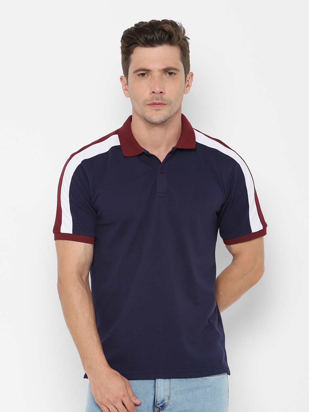 

Allen Solly Sport Men Navy Blue Solid Polo Collar T-shirt