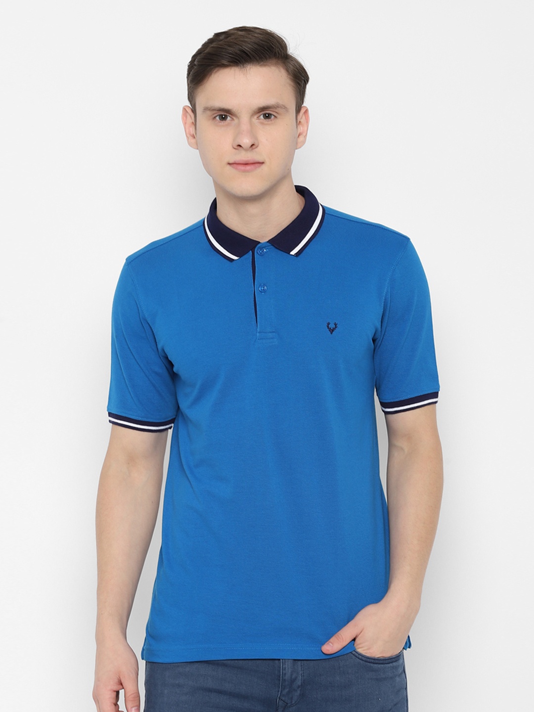 

Allen Solly Men Blue Slim Fit Solid Polo Collar T-shirt