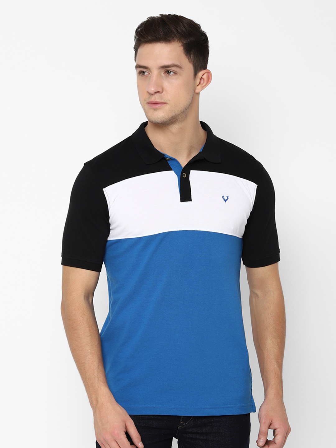 

Allen Solly Men Blue & Black Colourblocked Polo Collar T-shirt