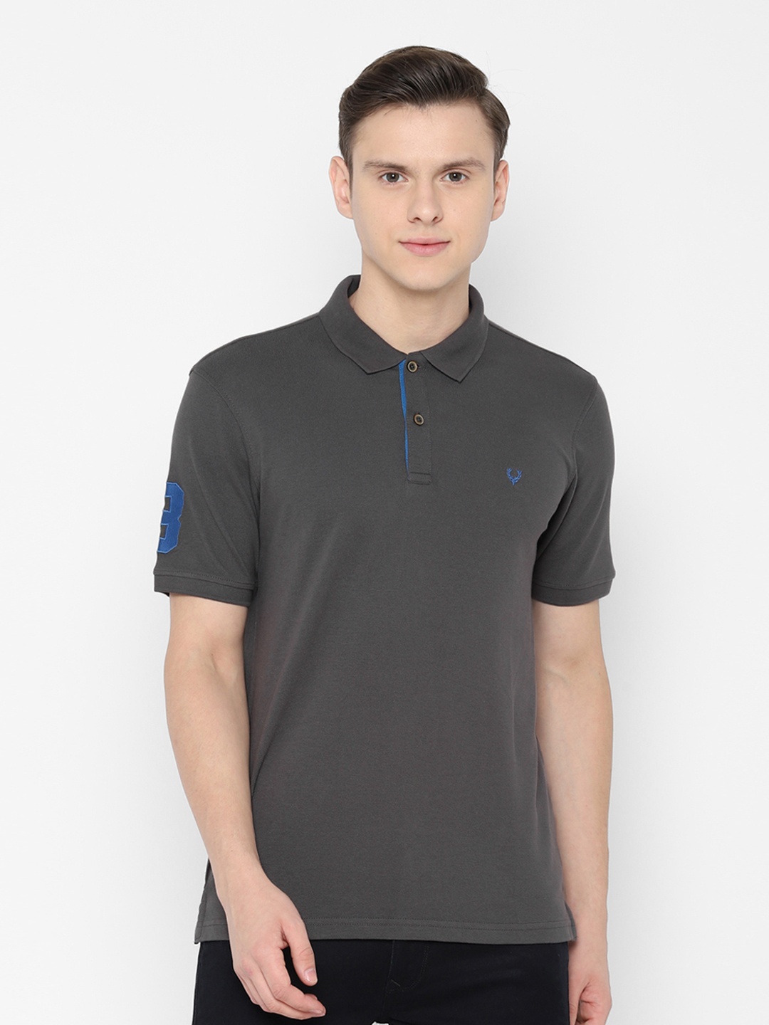 

Allen Solly Men Grey Slim Fit Solid Polo Collar T-shirt