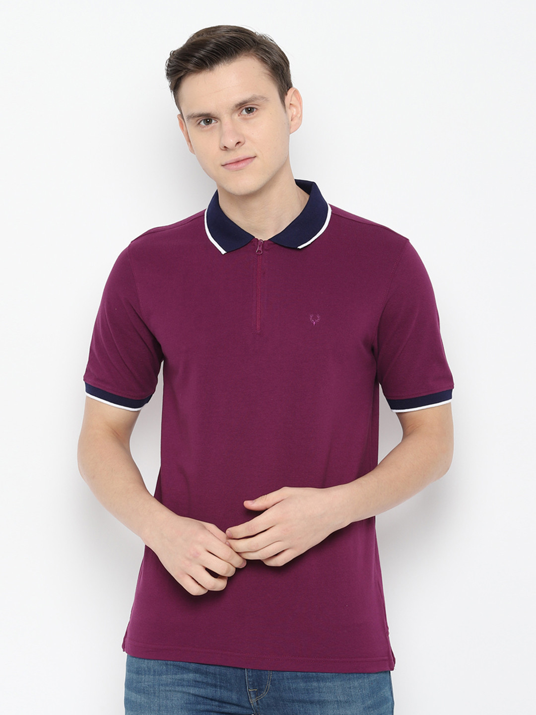 

Allen Solly Men Purple Solid Polo Collar T-shirt