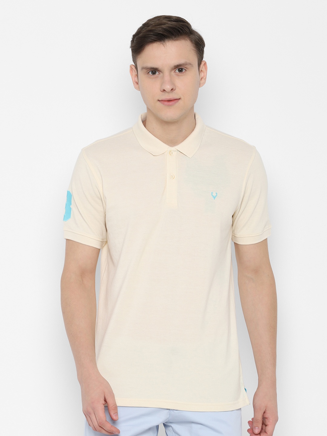 

Allen Solly Men Off-White Solid Polo Collar Regular Fit T-shirt