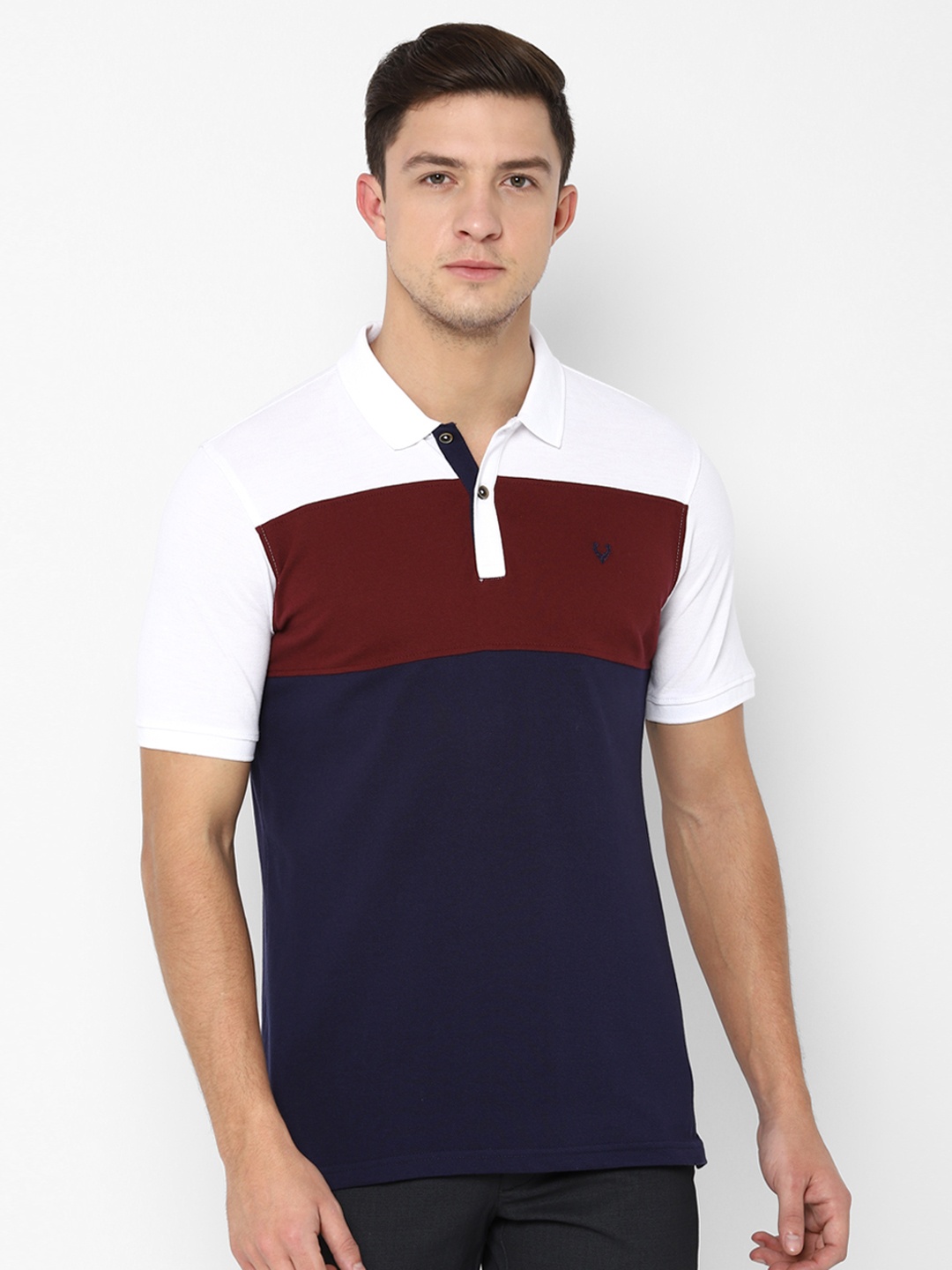 

Allen Solly Men White Colourblocked Polo Collar Slim Fit T-shirt