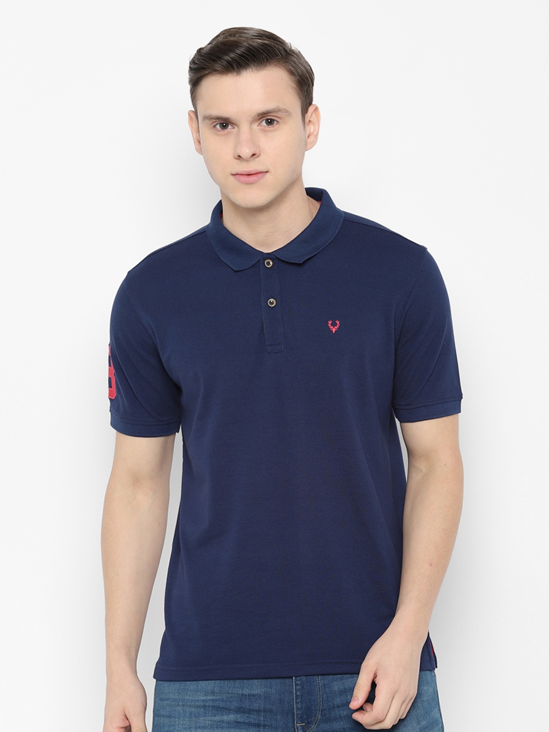 

Allen Solly Men Navy Blue Solid Polo Collar T-shirt