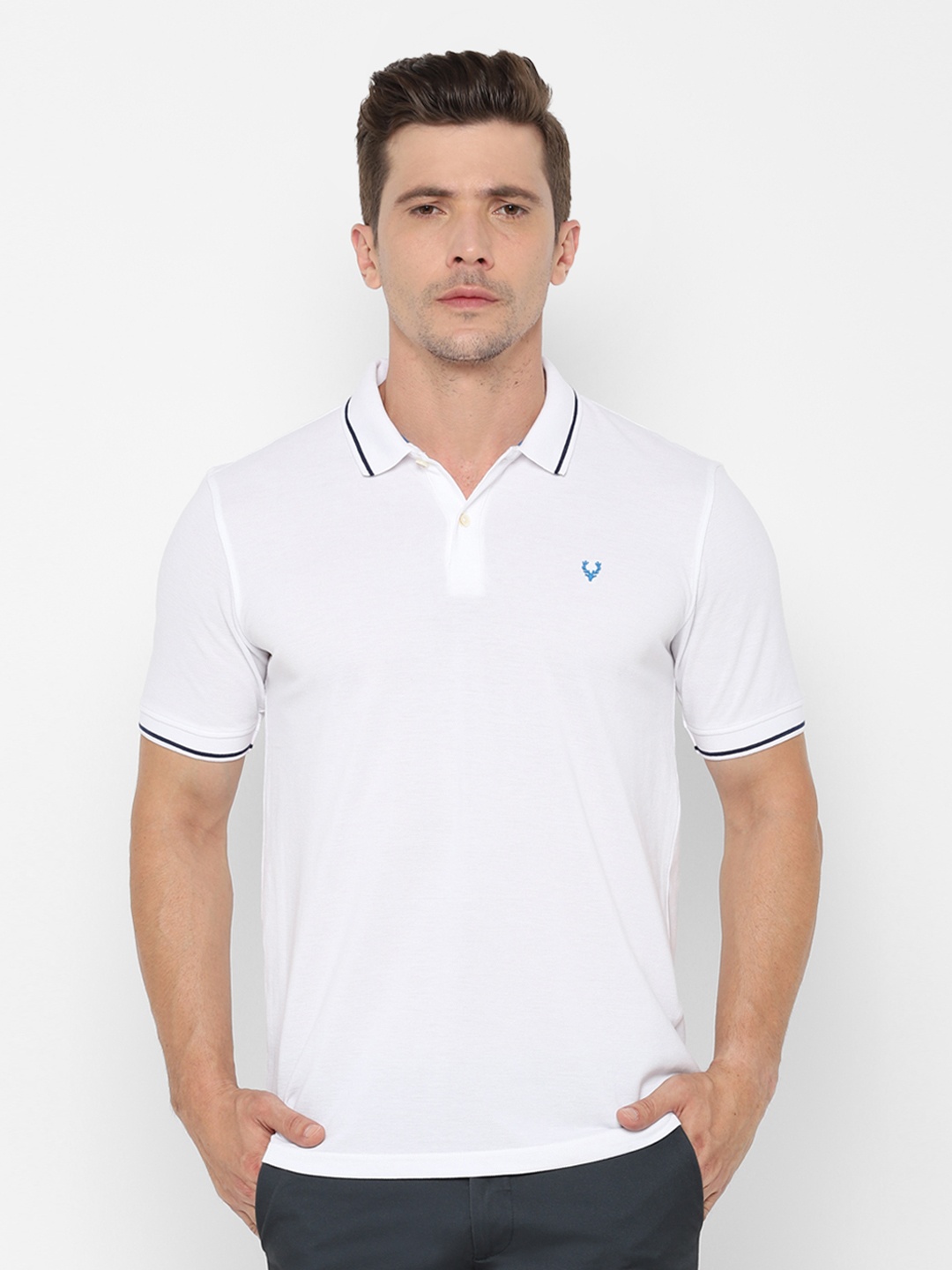 

Allen Solly Men White Solid Polo Collar Regular Fit Pure Cotton T-shirt