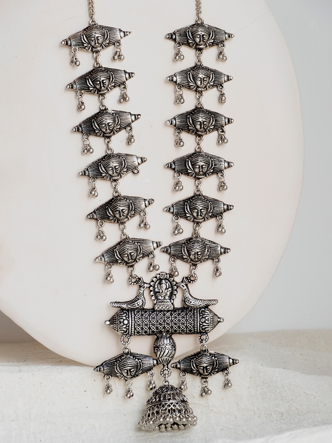

Infuzze Oxidised Silver-Toned Brass-Plated Tribal Necklace