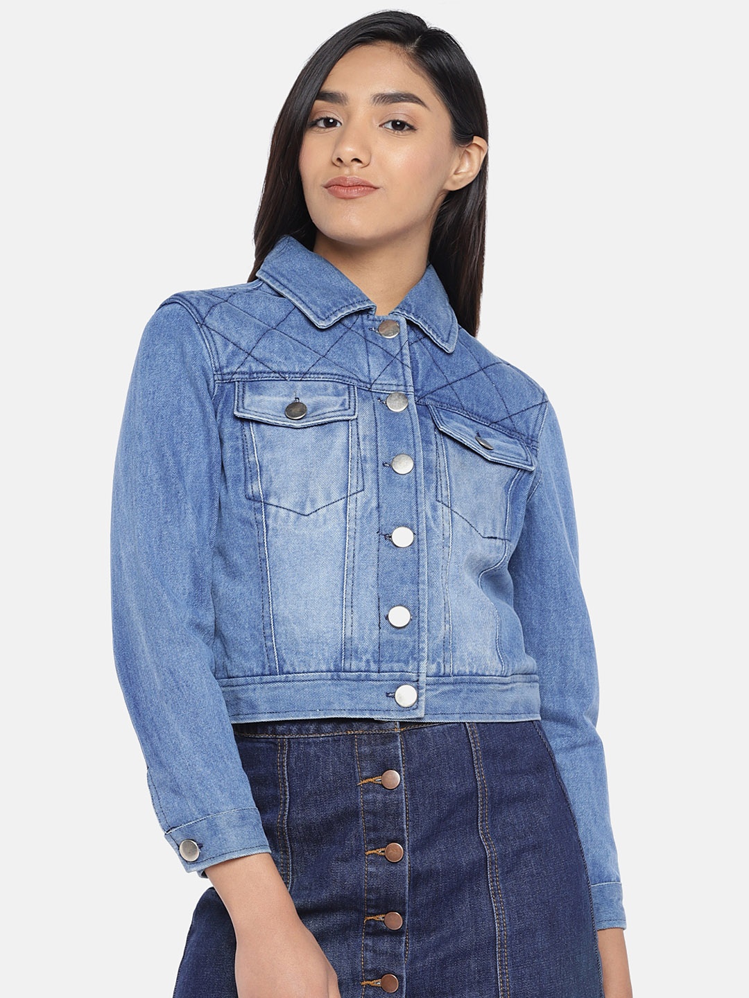 

MERLOT Women Blue Solid Water Resistant Crop Denim Jacket