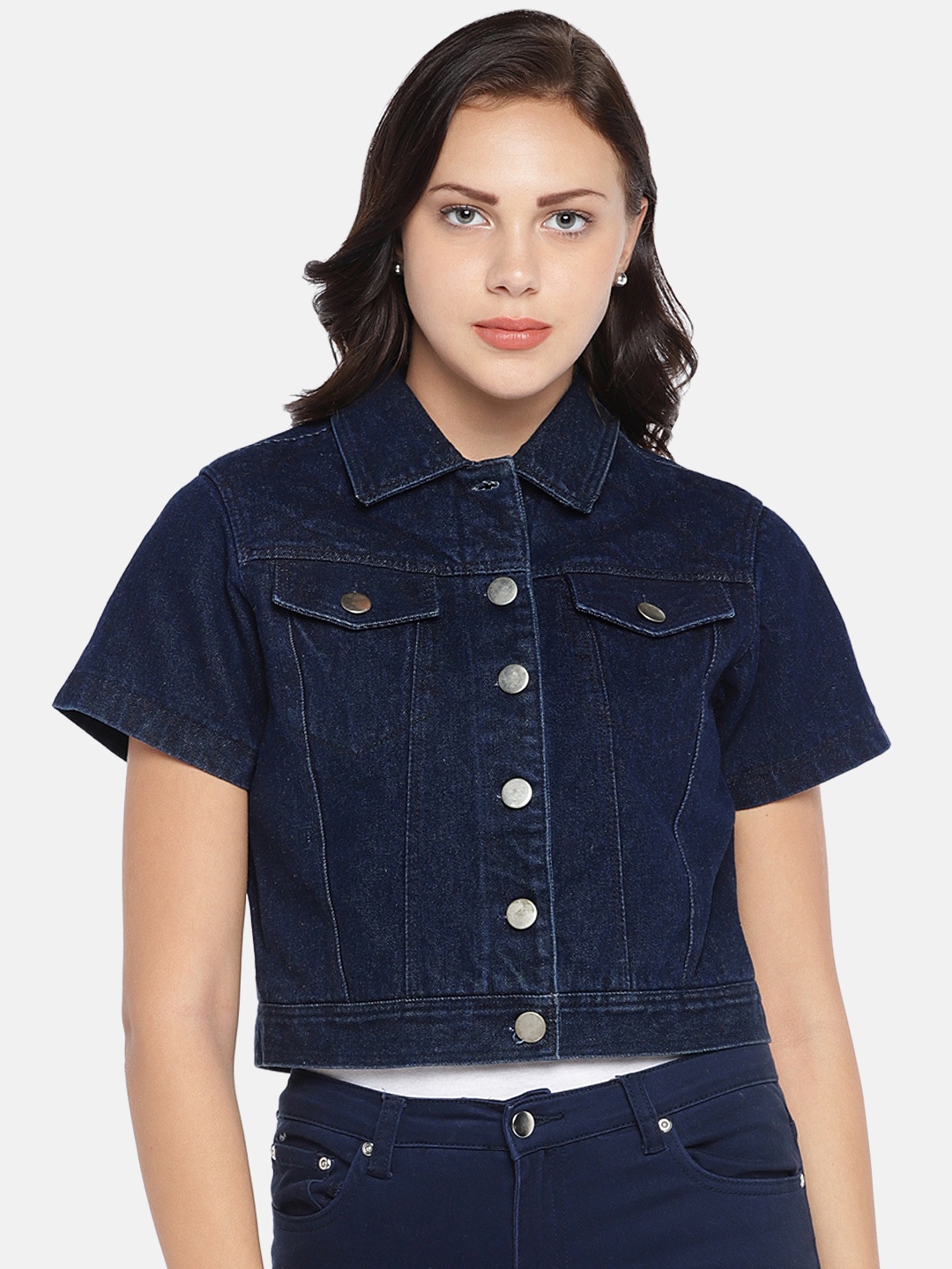 

MERLOT Women Blue Solid Water Resistant Crop Denim Jacket