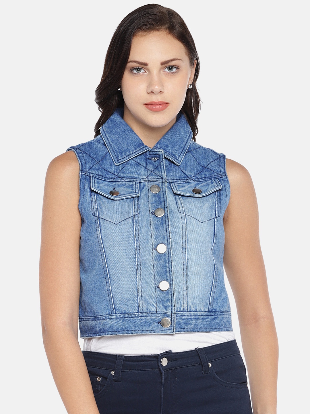 

MERLOT Women Blue Solid Water Resistant Crop Denim Jacket