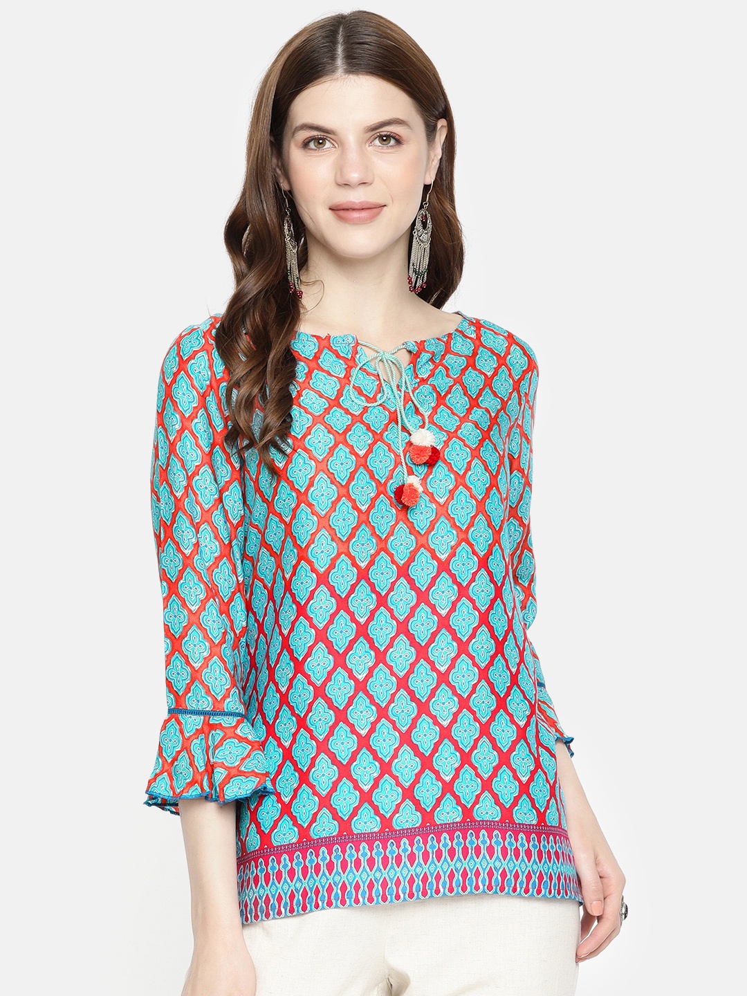 

Global Desi Women Blue & Pink Printed Top