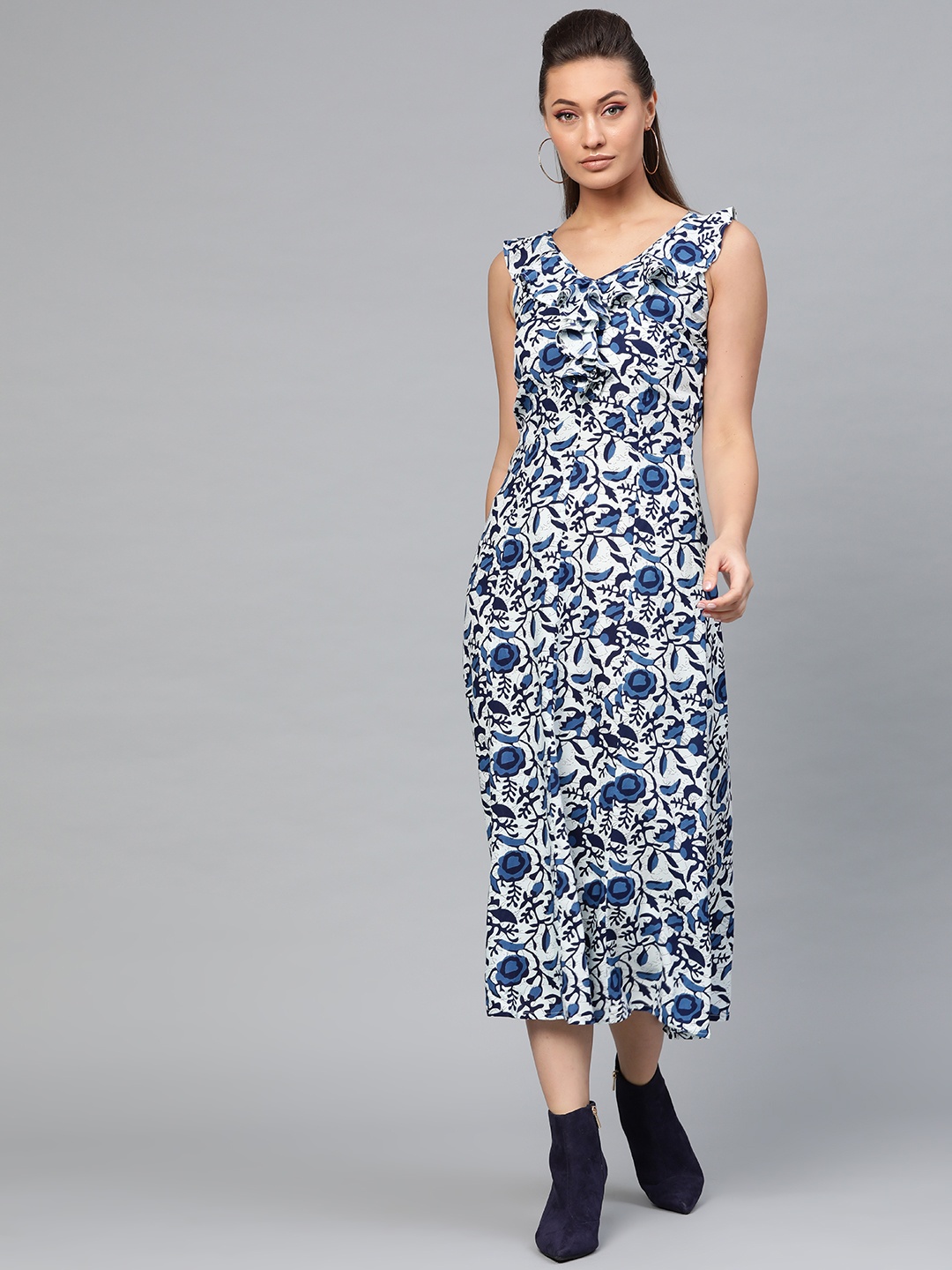 

Popnetic Women Blue Floral Print A-Line Dress