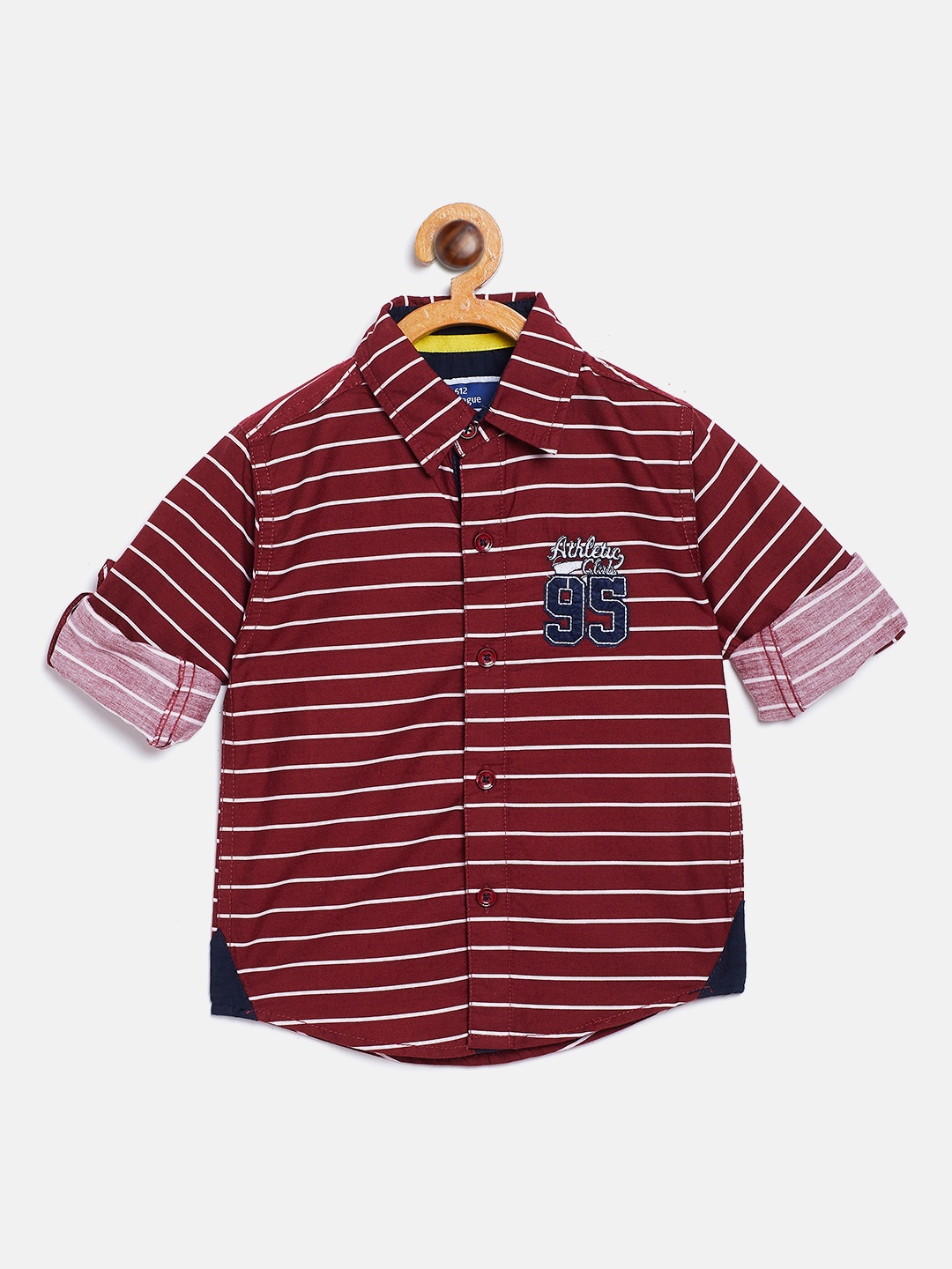 

612 league Boys Maroon & White Regular Fit Striped Casual Shirt