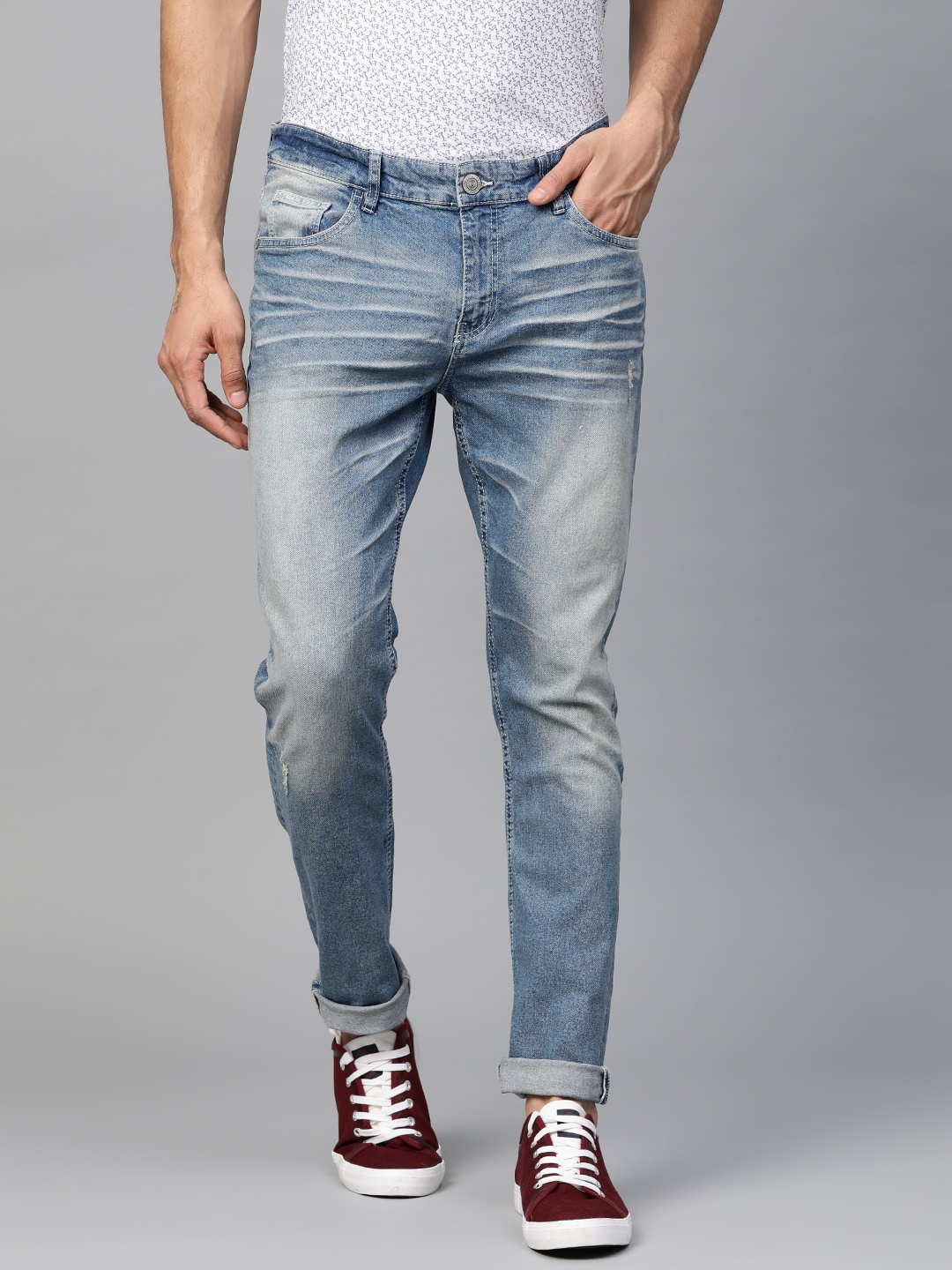 

Metronaut Men Blue Slim Fit Mid-Rise Low Distress Stretchable Jeans