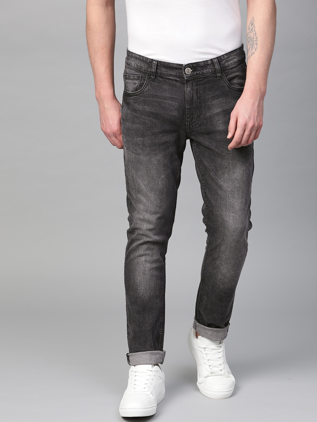 

Metronaut Men Charcoal Grey Slim Fit Mid-Rise Clean Look Stretchable Jeans