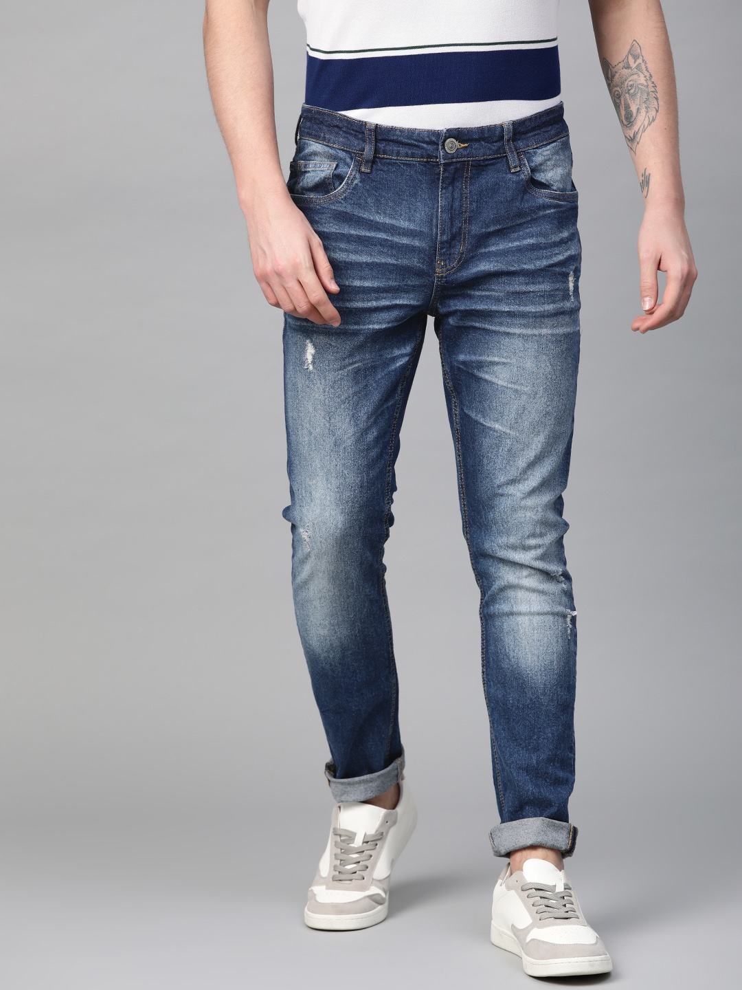 

Metronaut Men Blue Slim Fit Mid-Rise Mildly Distressed Stretchable Jeans