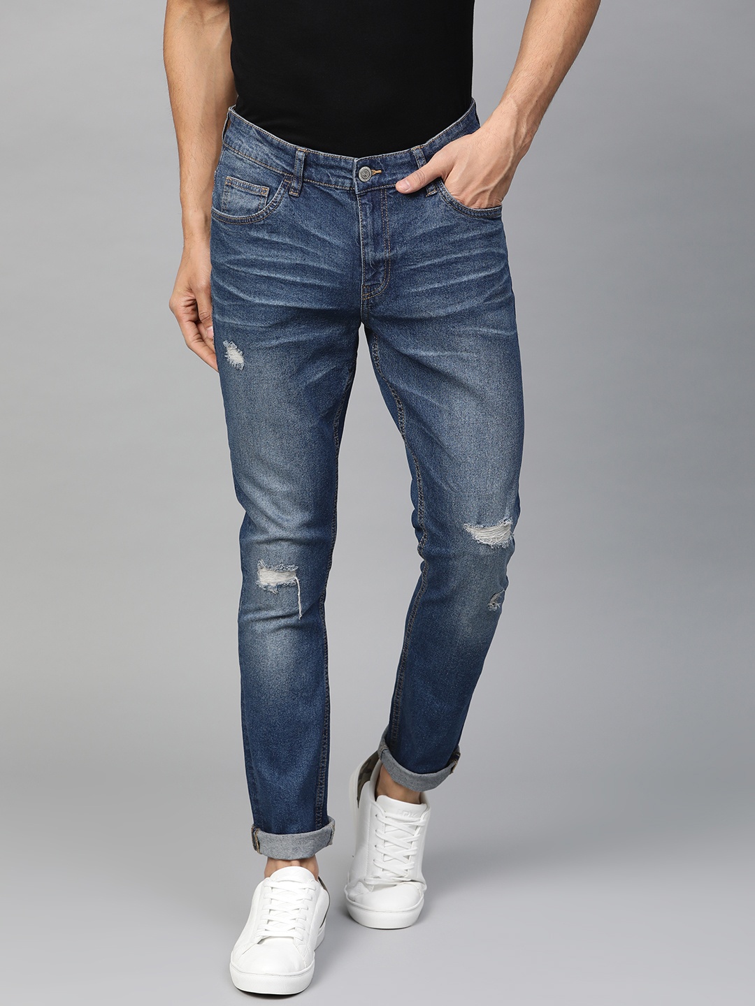 

Metronaut Men Blue Slim Fit Mid-Rise Low Distress Stretchable Jeans