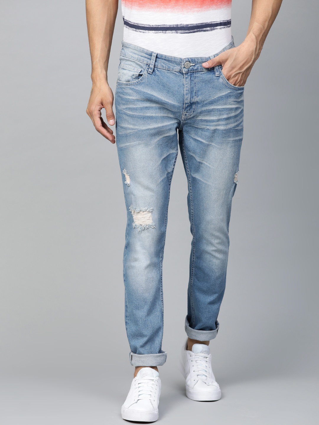 

Metronaut Men Blue Slim Fit Mid-Rise Low Distress Stretchable Jeans