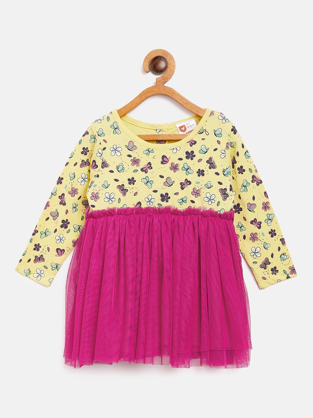 

612 league Girls Yellow & Pink Butterfly Printed Fit and Flare Dress