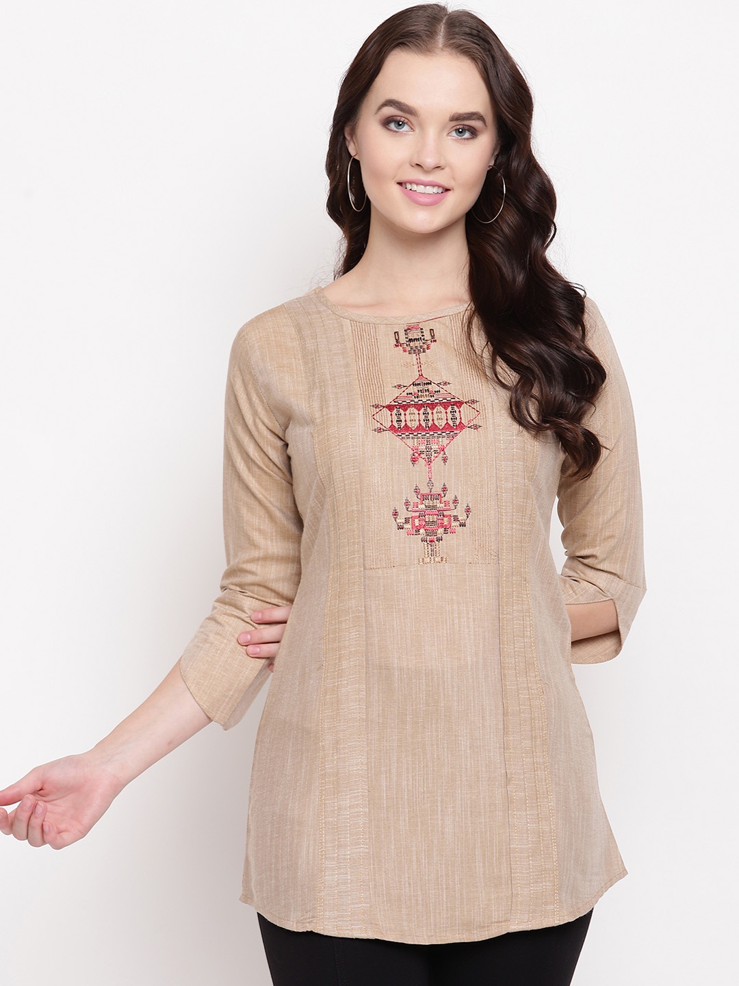 

Kvsfab Women Brown Solid A-Line Kurti