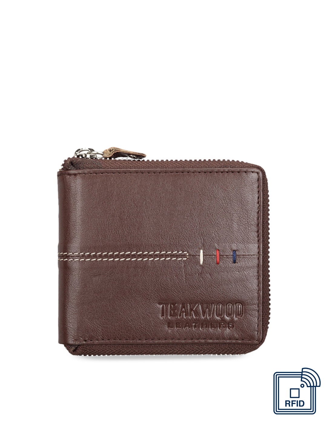 

Teakwood Leathers Men Brown Solid Leather Zip Around Wallet
