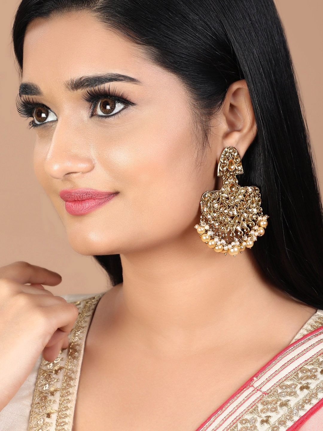 

Rubans Gold-Plated Classic Kundan Stone Chandbalis