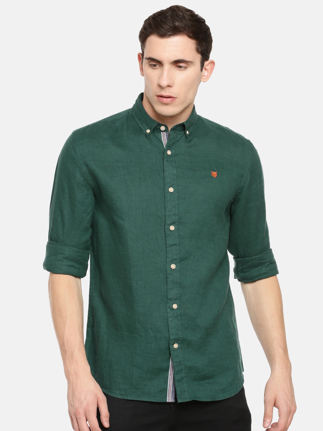 

Jack & Jones Men Green Comfort Fit Solid Casual Shirt