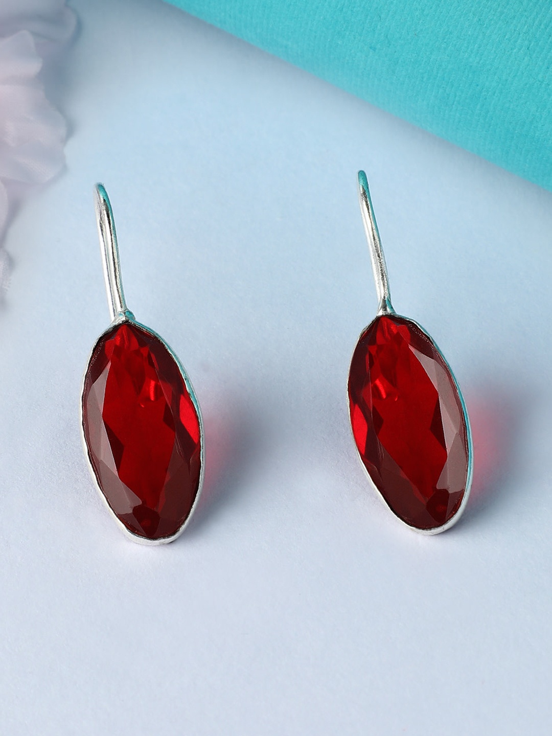 

Rubans Silver-Toned & Red Classic Drop Earrings