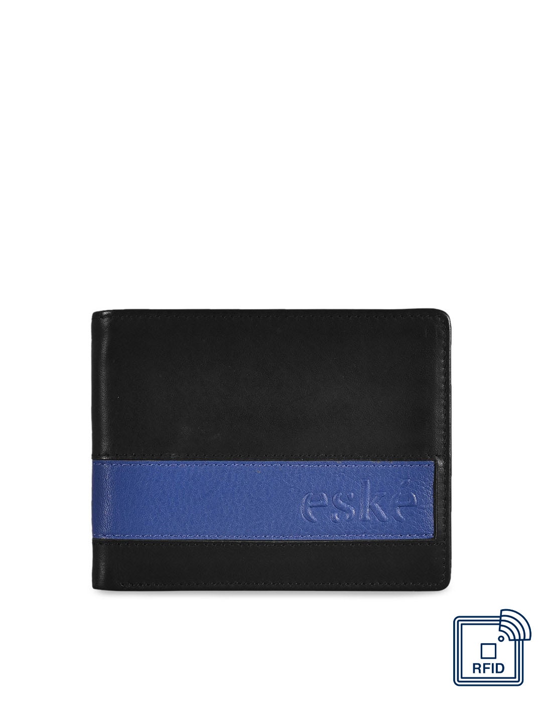 

Eske Men Black & Blue Colourblocked Two Fold Leather Wallet