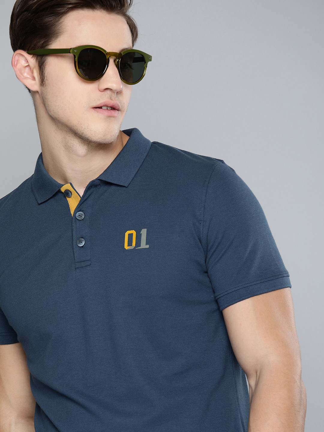 

SINGLE Men Teal Blue Solid Polo Collar Pure Cotton T-shirt