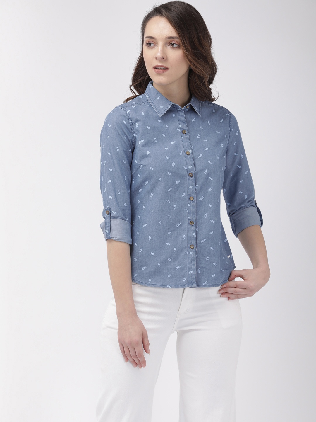 

Flying Machine Women Blue Printed Slim Fit Printed Casual Shirt