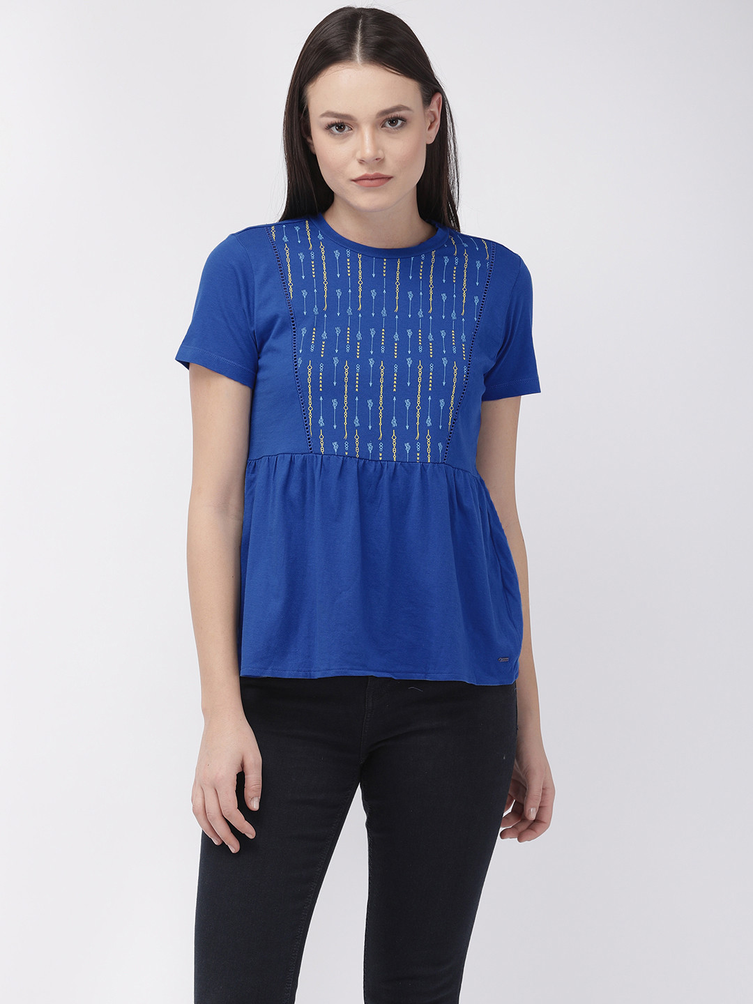 

Flying Machine Women Navy Blue Conversational Printed Top