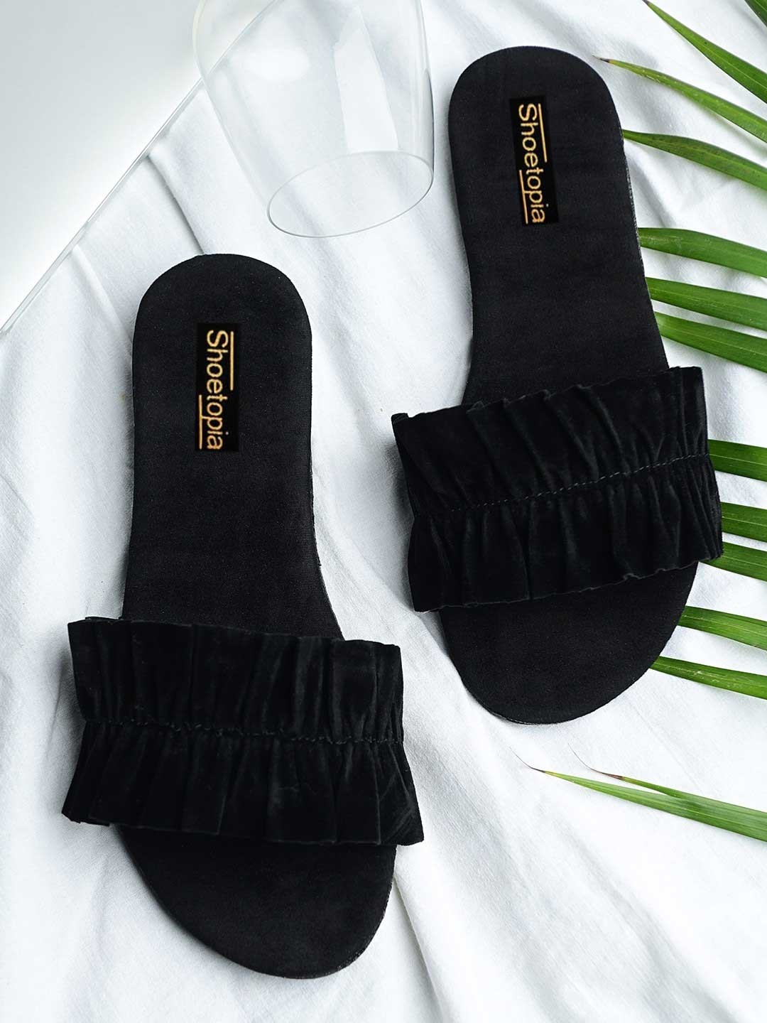 

Shoetopia Women Black Solid Open Toe Flats