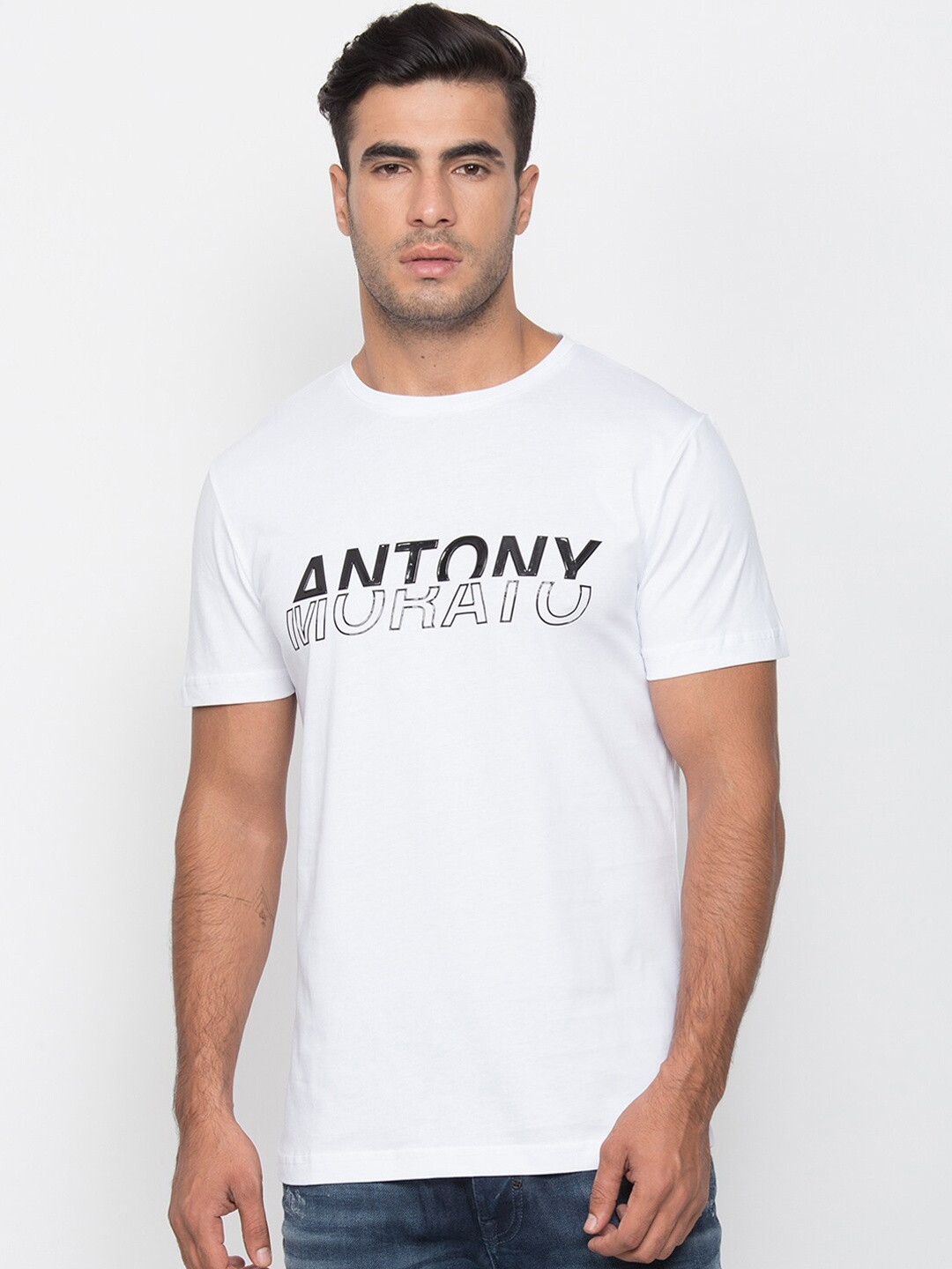 

Antony Morato Men White Printed Round Neck T-shirt