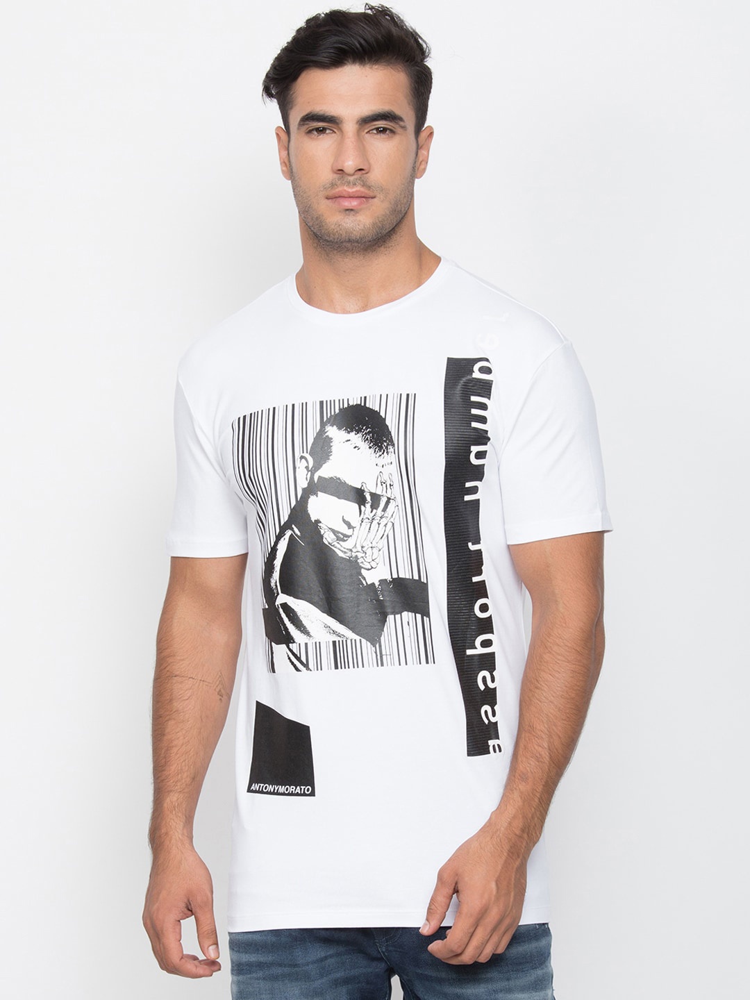 

Antony Morato Men White & Grey Printed Round Neck T-shirt