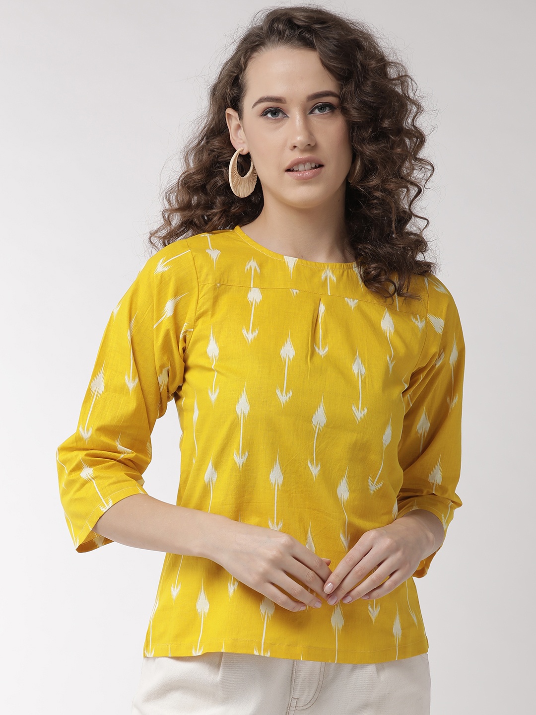 

InWeave Women Yellow & White Printed Top