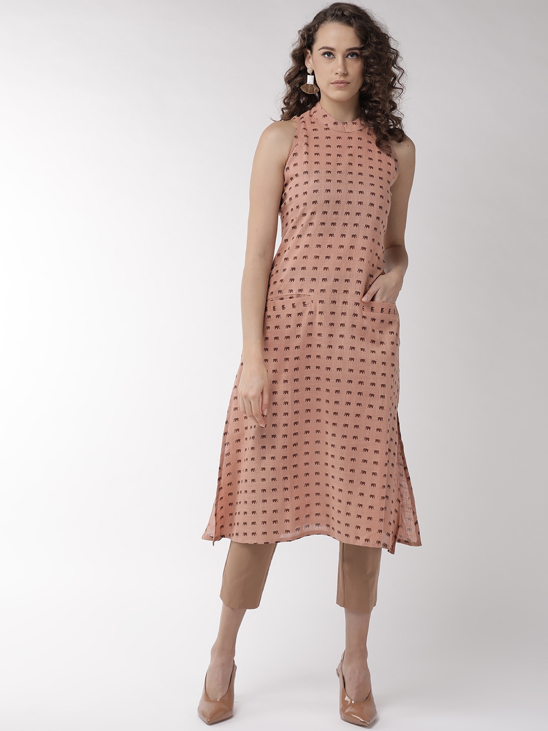 

InWeave Women Brown Printed A-Line Kurta