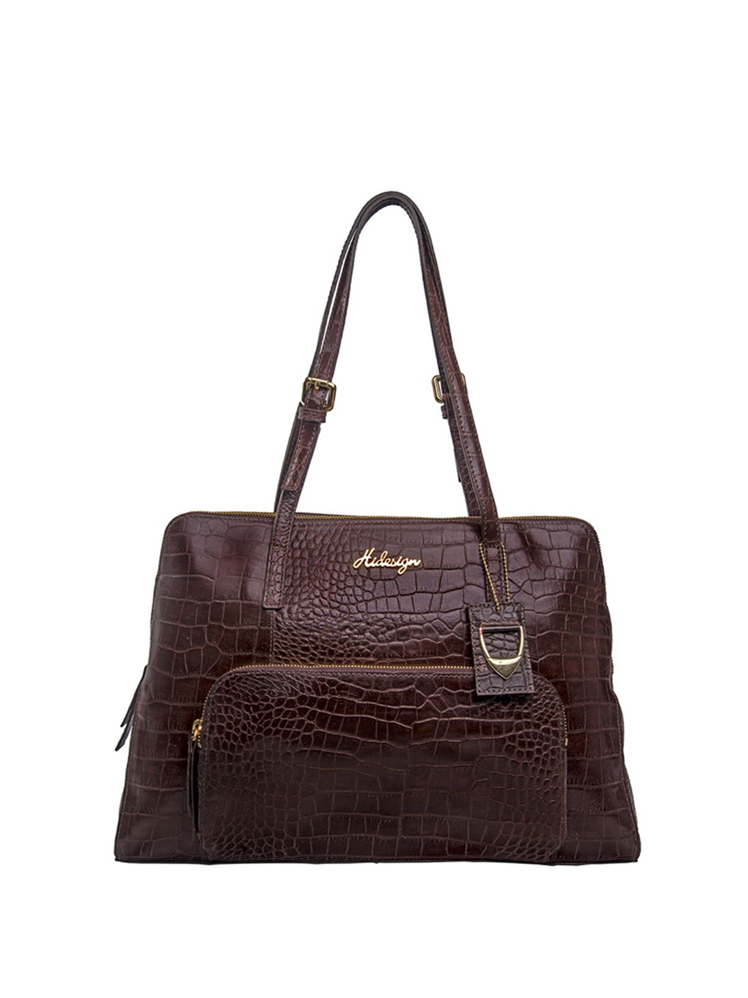 

Hidesign Brown Crocodile Textured Leather Shoulder Bag