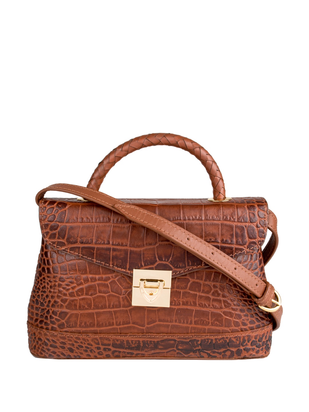 

Hidesign Tan Crocodile Textured Leather Handheld Bag