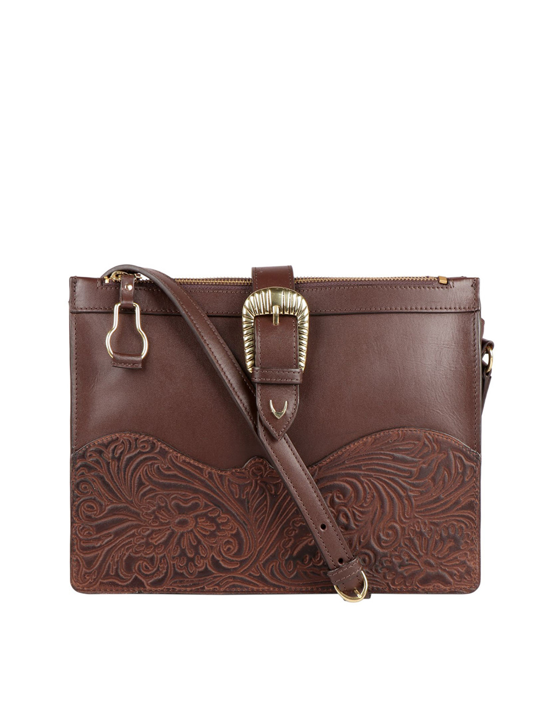 

Hidesign Brown Textured Leather Sling Bag