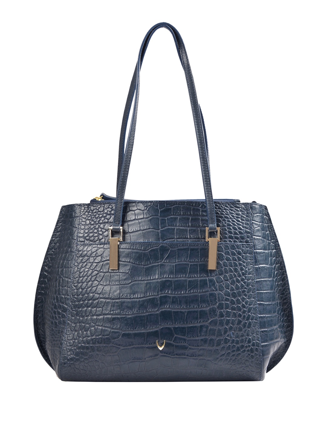 

Hidesign Blue Crocodile Skin Textured Leather Shoulder Bag