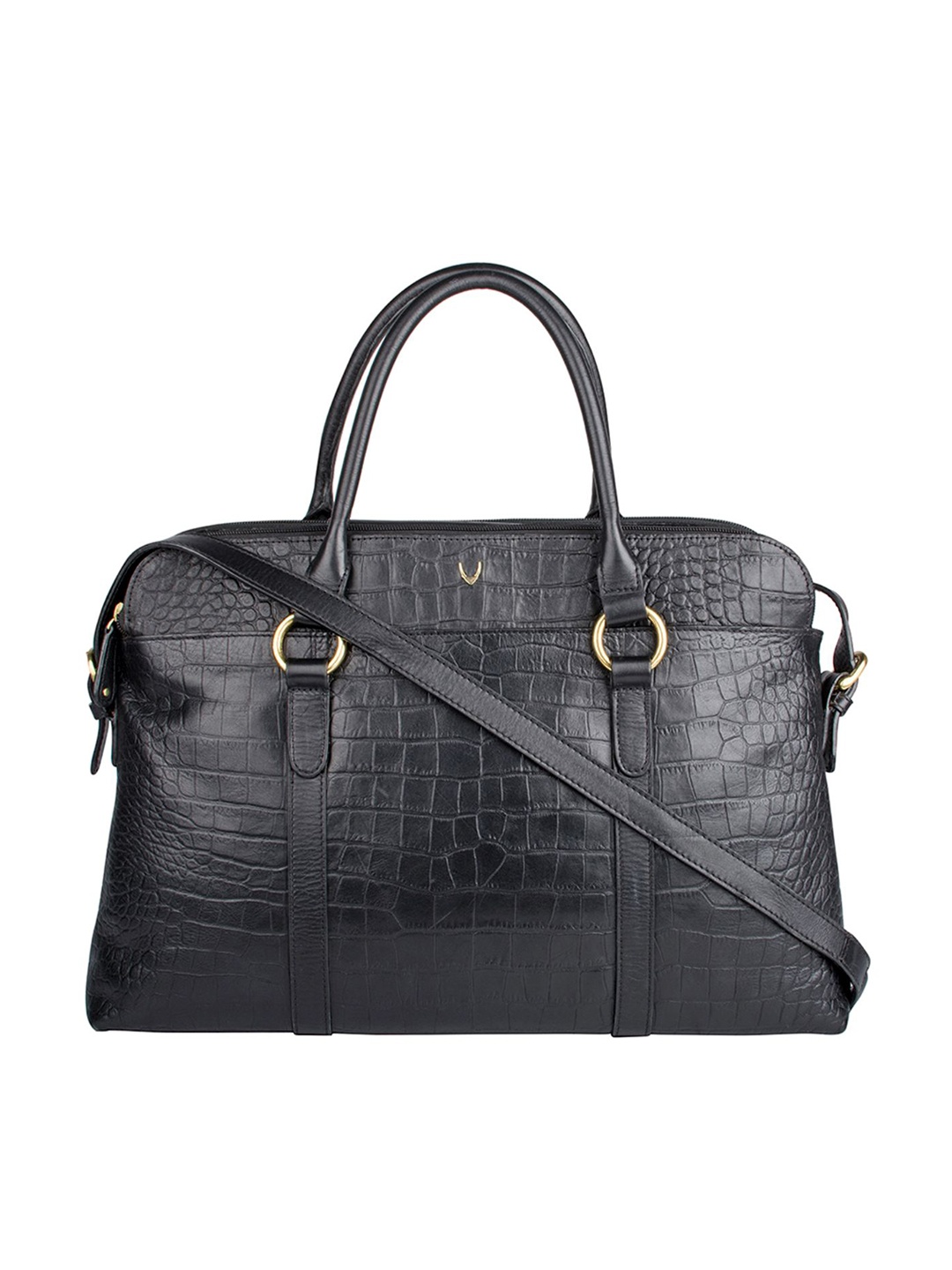 

Hidesign Women Black Crocodile Textured Leather Laptop Bag