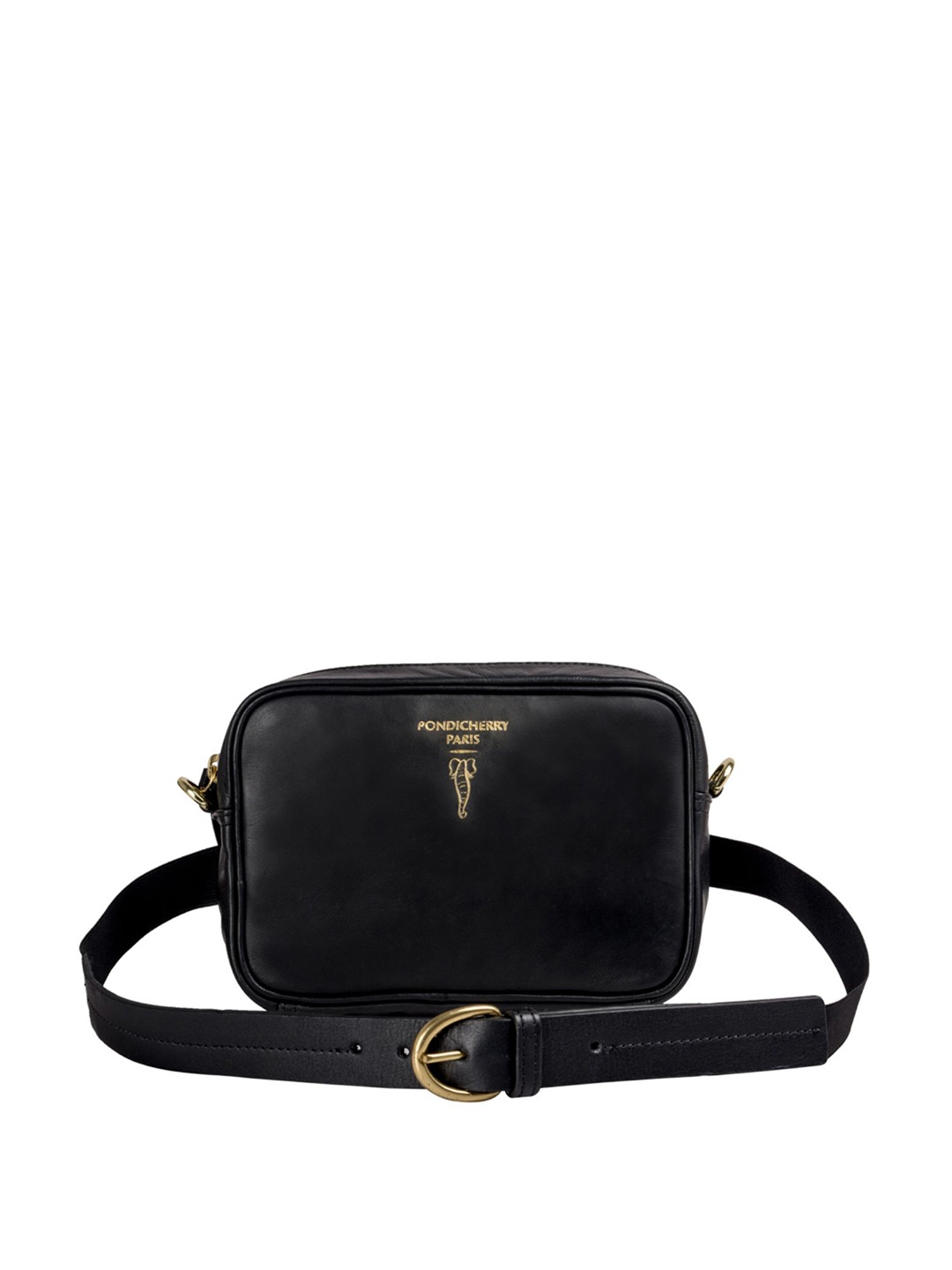 

Hidesign Black Solid Leather Sling Bag