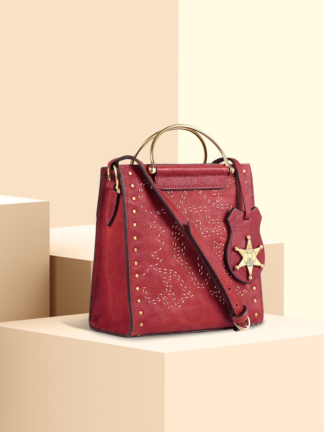 

Hidesign Red Solid Leather Handheld Bag