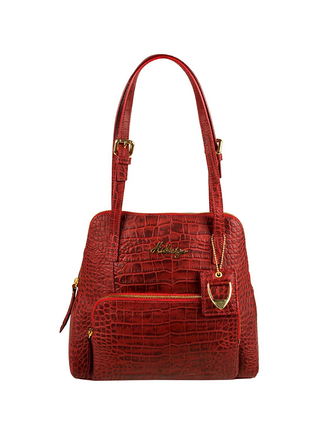 

Hidesign Maroon Crocodile Skin Textured Leather Shoulder Bag