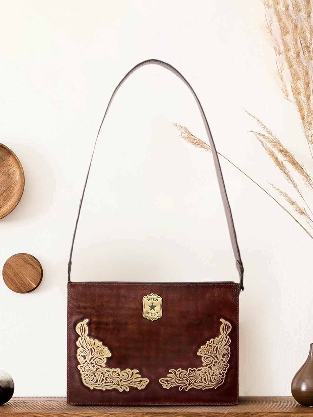 

Hidesign Brown & Beige Printed Leather Sling Bag