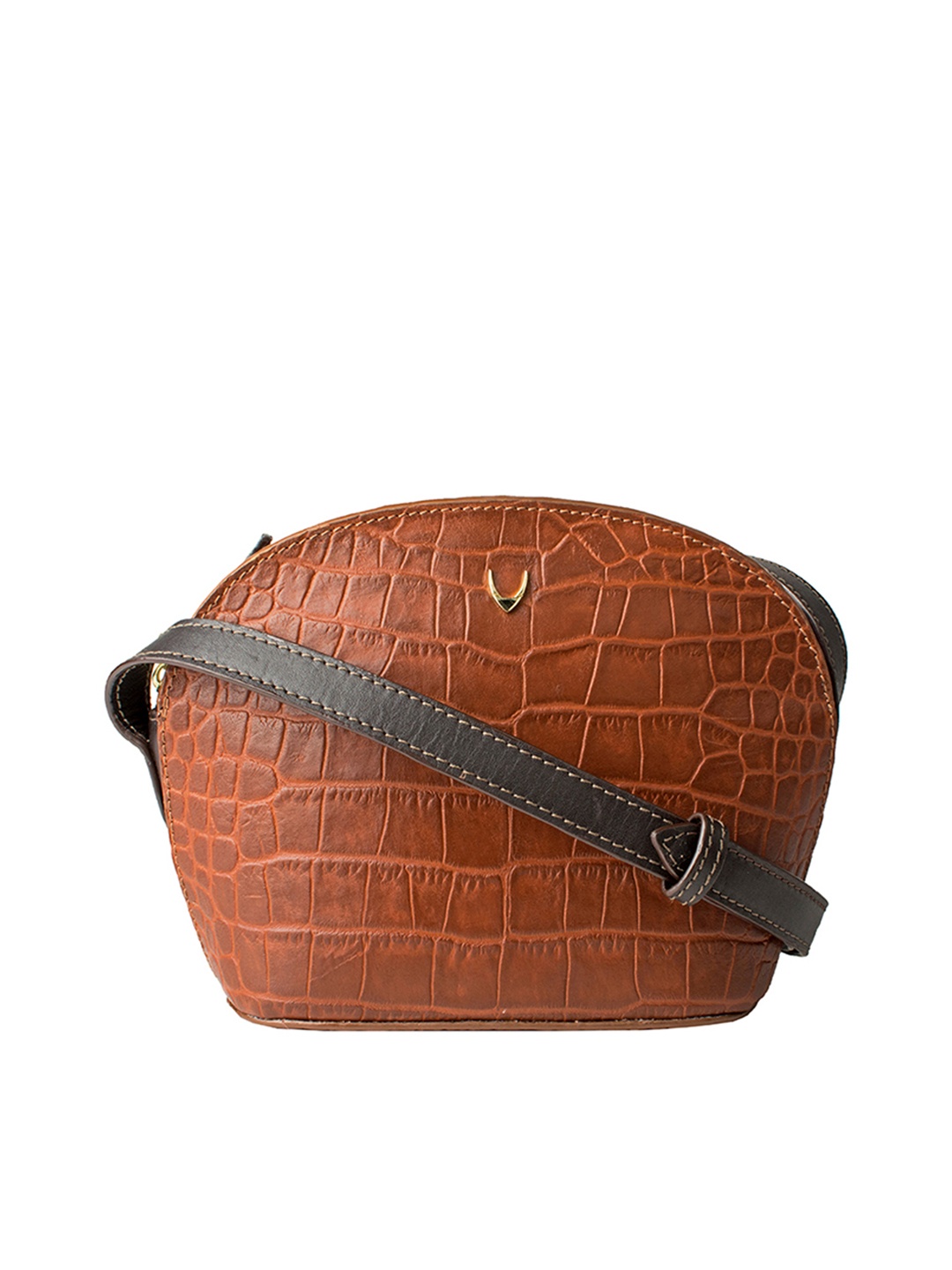 

Hidesign Tan Brown Crocodile Skin Textured Leather Sling Bag