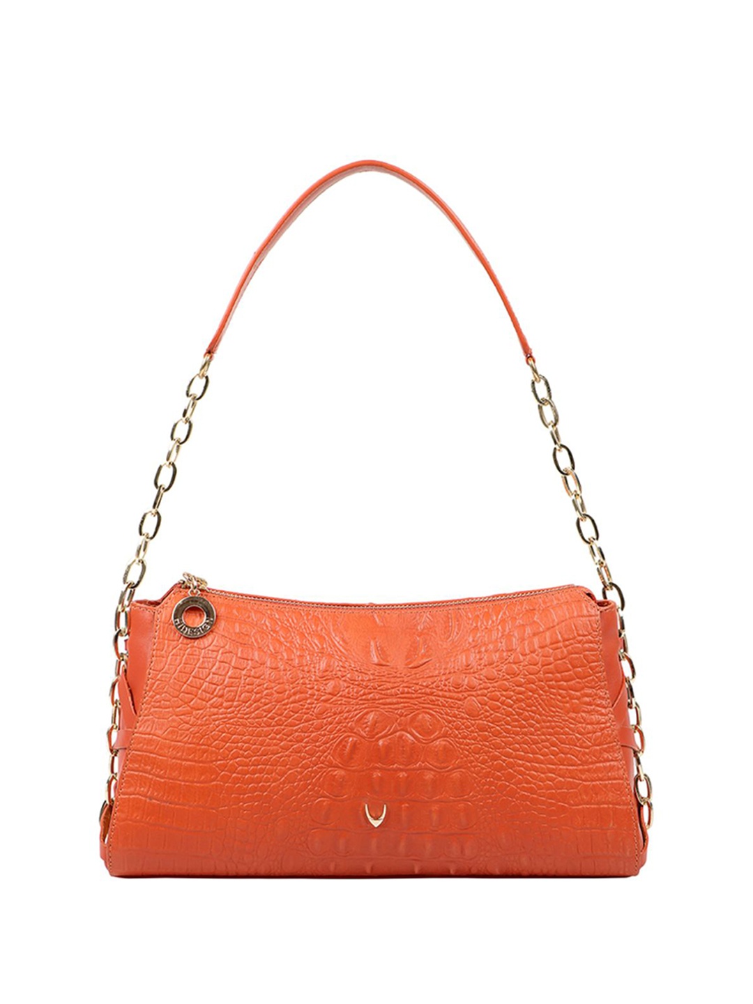 

Hidesign Orange Crocodile Skin Textured Leather Shoulder Bag