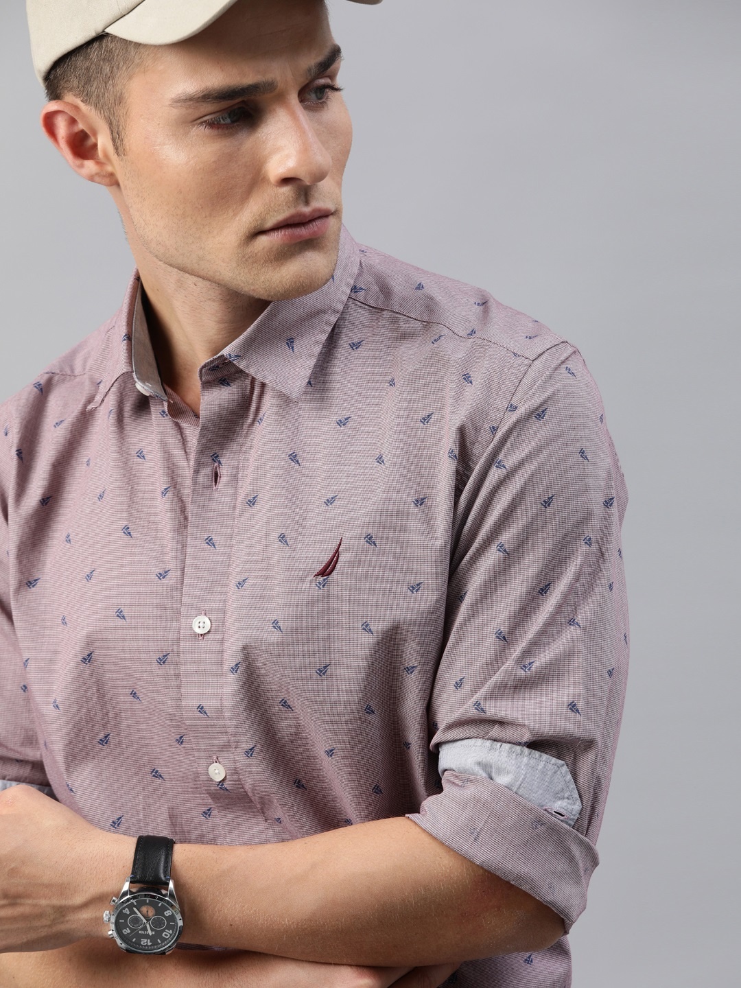 

Nautica Men Red & White Classic Fit Printed Casual Shirt