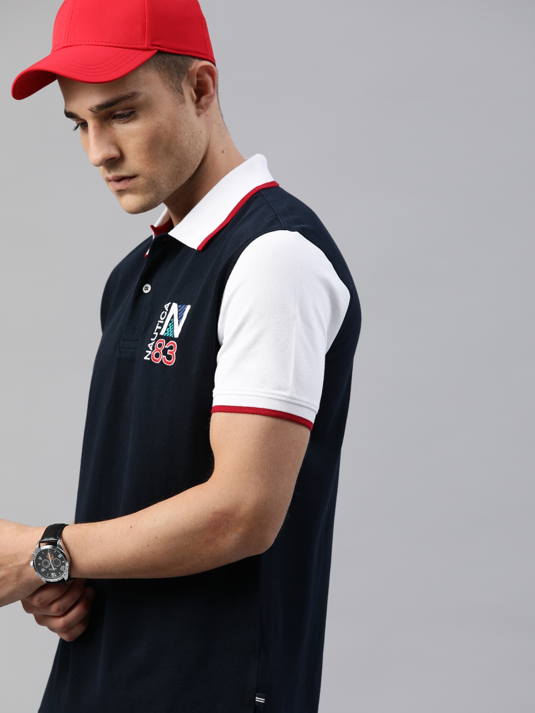 

Nautica Men Navy Blue Solid Polo Collar T-shirt